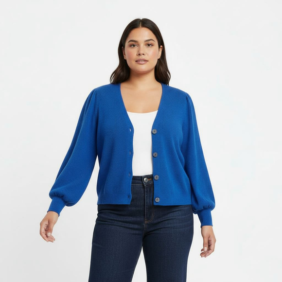 Talbots Sweaters - Talbots Textured Knit Puff Sleeve Cardigan Sweater Plus Size 2X Blue